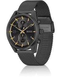 BOSS - Montre chronographe avec cadran ton sur ton et bracelet noir en maille milanaise - Lyst
