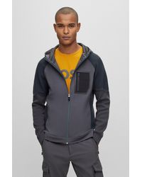 BOSS - Mixed-material Hooded Jacket With Signature Pocket - Lyst