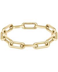 BOSS - Goldfarbenes Armband mit Logo-Glied - Lyst