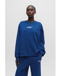 HUGO - Relaxed-fit Sweatshirt With Metallic-effect Handwritten Logo - Lyst