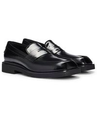 BOSS - Penny-trim Loafers In Brush-off Leather - Lyst