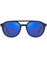 HUGO - Sonnenbrille aus marineblauem Acetat mit blauen Gläsern und gemusterten Bügeln - Lyst