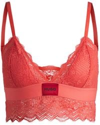 HUGO - Bh Met Kanten Afwerking En Rood Logolabel - Lyst