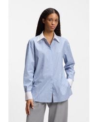 HUGO - Oversized-Fit Blouse With Stacked Logos - Lyst