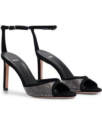BOSS - Suede Sandals With Crystal Studs And Buckle - Lyst