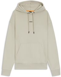BOSS - Fleece Hoodie Van Katoenen Badstof Met Contrastlogo - Lyst