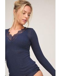 Hunkemöller - Super Soft Lace V-Neck Shirt With Cashmere - Lyst