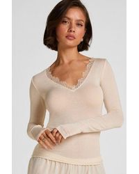 Hunkemöller - Super Soft Lace V-Neck Shirt With Cashmere - Lyst