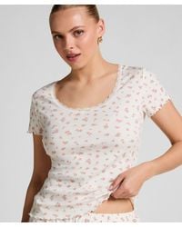 Hunkemöller - Geribde Top Met Korte Mouwen En Kant - Lyst