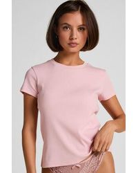 Hunkemöller - Ribbed Crew Neck Short-Sleeved Pyjama Top - Lyst