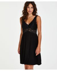 Hunkemöller Slipdress Modal Lace - Zwart