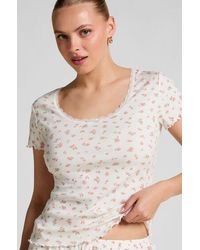 Hunkemöller - Ribbed Lace Short-Sleeved Top - Lyst