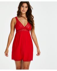 Hunkemöller Slipdress Jersey Grafic Lace - Rood