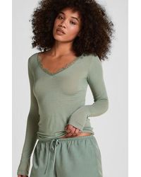 Hunkemöller - Super Soft Lace V-Neck Shirt With Cashmere - Lyst