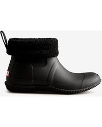 HUNTER Insulated Roll Top Vegan Shearling Boots - Black