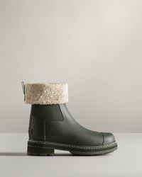HUNTER Refined Stitch Roll Top Sherpa Boots - Green
