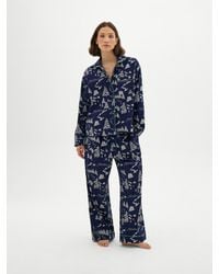 Hush - Letitia Brushed Cotton Curved Collar Pyjamas + Eye Mask - Lyst