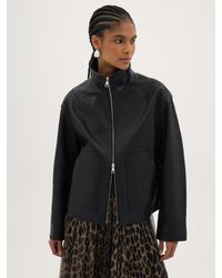 Hush - Ira Funnel Neck Leather Zip Jacket - Lyst