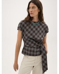 Hush - Lila Tie Detail Check Short Sleeve Top - Lyst