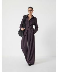 Hush - Lya Wool Blend Wide Leg Check Trousers - Lyst