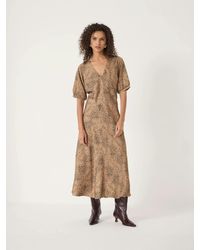 Hush - Grace V-Neck Puff Sleeve Satin Dress - Lyst