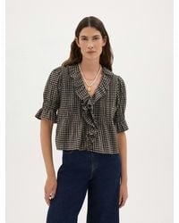 Hush - Koa Ruffle Short Sleeve Check Textured Blouse - Lyst