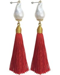 FARRA Jewelry Baroque Pearl And Red Tassel Earrings