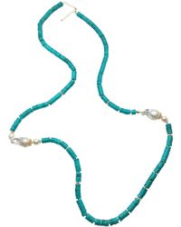 FARRA Jewelry Baroque Pearl And Turquoise Disks Necklace - Blue
