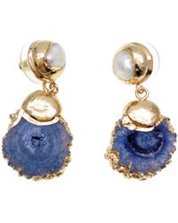 FARRA Jewelry Blue Agate & Pearl Post Earrings