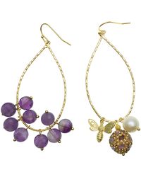 FARRA Jewelry Amethyst And Gold Charms Hoop Earrings - Metallic