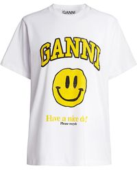 ganni smiley face t shirt yellow