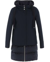 Herno Wool Blend Quilted Hem Padded Coat - Blue