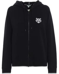 KENZO Tiger Crest Zip Cotton Hoodie - Black