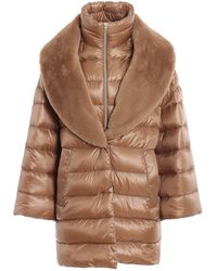 Herno Faux Fur Collar Padded Coat - Natural