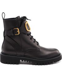 Valentino Vlogo Combat Boots - Black