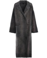 Avant Toi Chevron Patterned Wool Blend Maxi Coat - Grey