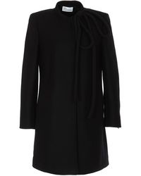 RED Valentino Maxi Bow Detailed Wool Blend Coat - Black
