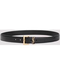Saint Laurent - Grained Leather Belt With-Tone Hardware - Lyst