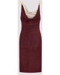 Bottega Veneta - Red Fluid Suede Midi Dress With Metal Detail - Lyst