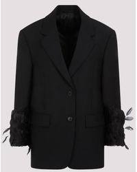 Prada - Single-breasted Wool Jacket With Feather Trim - Lyst