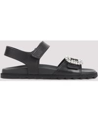 Roger Vivier - Strass B Crystal-Embellished Metallic Leather Sandals - Lyst