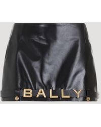 Bally - Black Leather Logo Skirt - Lyst