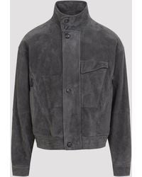 Giorgio Armani - Gunmetal Suede Blouson Jacket - Lyst
