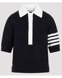 Thom Browne - Navy Blue Cotton Hector Icon Jersey Stitch Intarsia Polo - Lyst