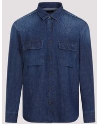Brioni - Petroleum Bleu Cotton Western Shirt - Lyst