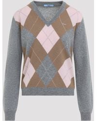 Prada - Argyle V-Neck Sweater - Lyst