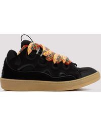 Lanvin - Suede Leather Curb Sneakers - Lyst