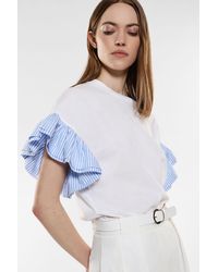 Imperial - T-shirt oversize en coton avec manches à volants rayés - Lyst