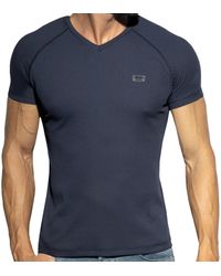 ES COLLECTION - T-Shirt Col V Recycled Rib Bleu - Lyst