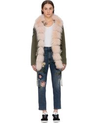 History Repeats Canvas Jacket With Pink Fur - Green